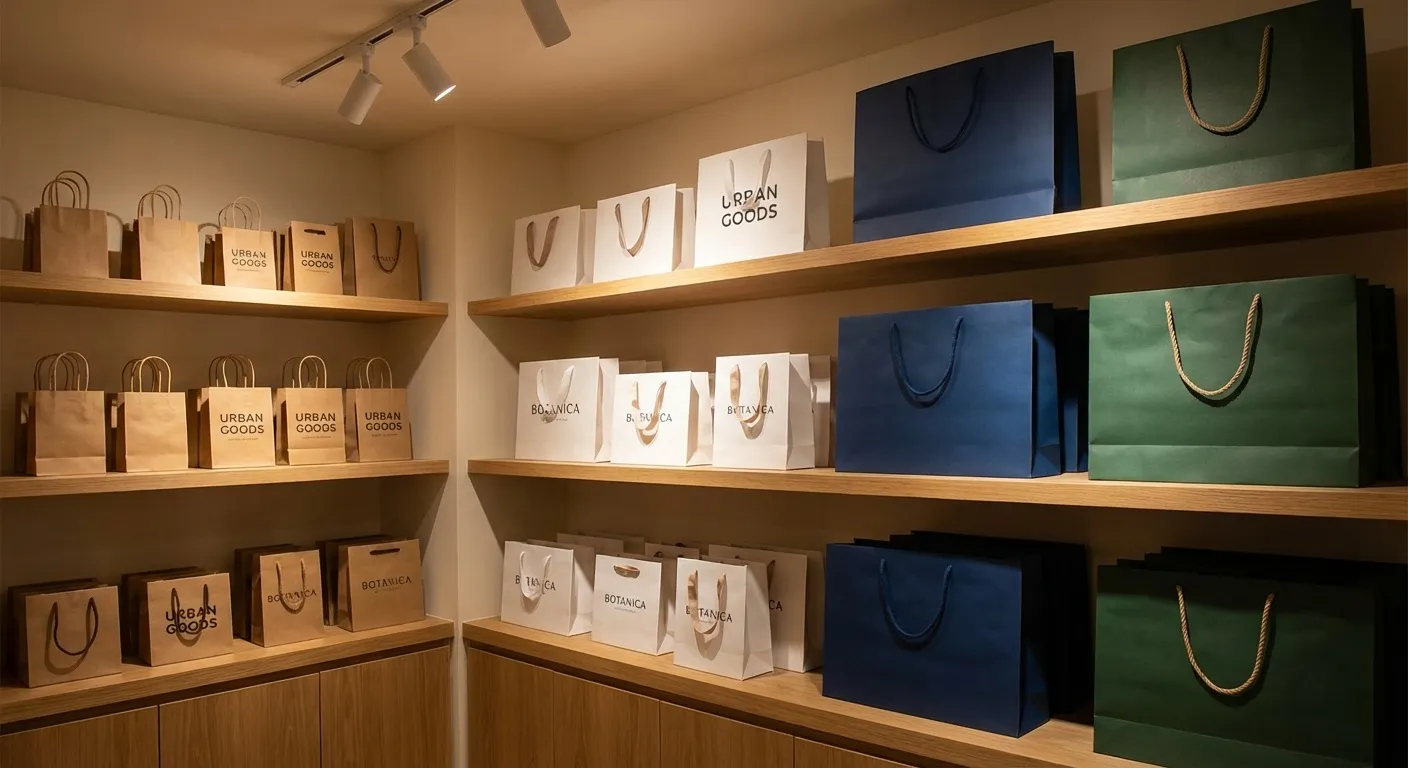 紙袋成品展示架：多種尺寸與設計的提袋樣品