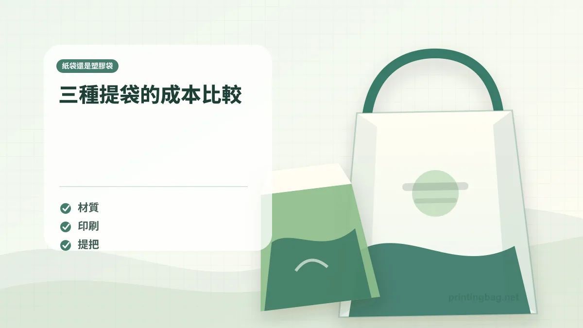 三種提袋的成本比較示意圖，補充紙袋還是塑膠袋第 1 段的尺寸、材質、加工或使用情境判斷。