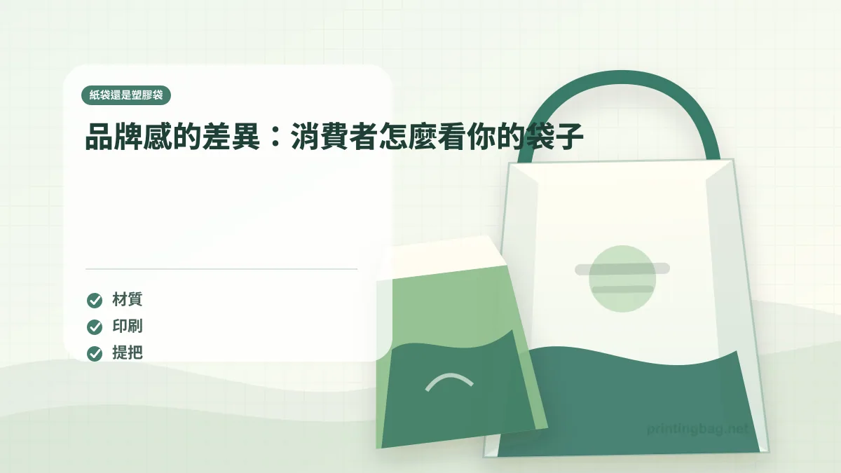 品牌感的差異：消費者怎麼看你的袋子示意圖，補充紙袋還是塑膠袋第 2 段的尺寸、材質、加工或使用情境判斷。