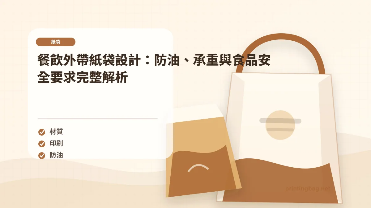 紙袋示意圖，呈現紙袋尺寸、材質、提把與印刷加工重點，協助品牌判斷紙袋的規格與詢價條件。