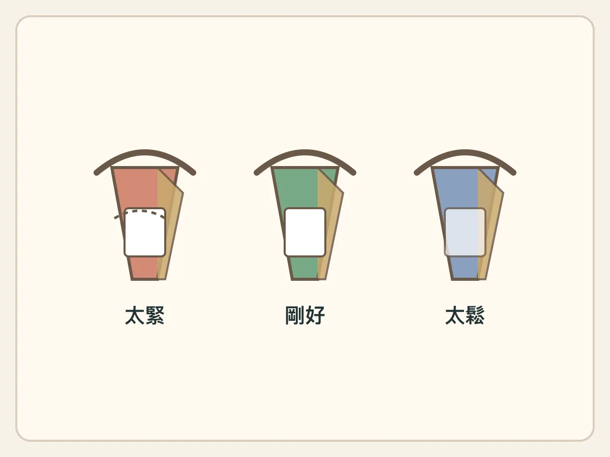 手提袋尺寸太緊、剛好、太鬆的三種情況對照