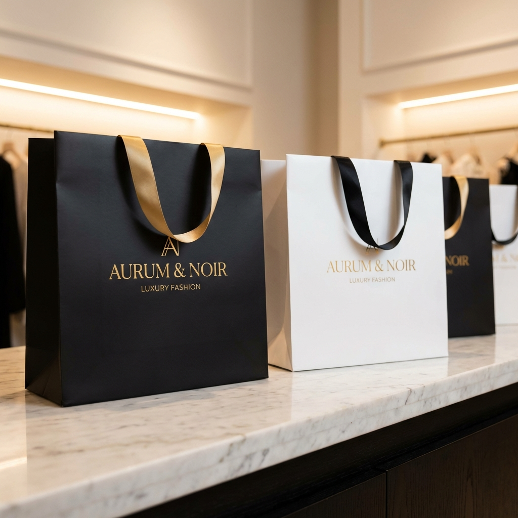 服飾品牌精品手提紙袋,黑白雙色設計