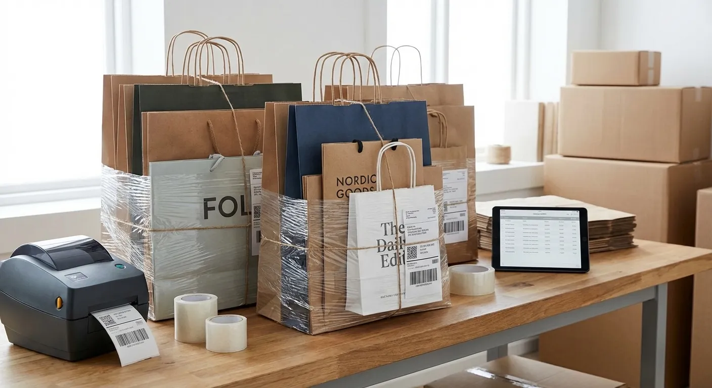 完成品紙袋整齊包裝準備出貨